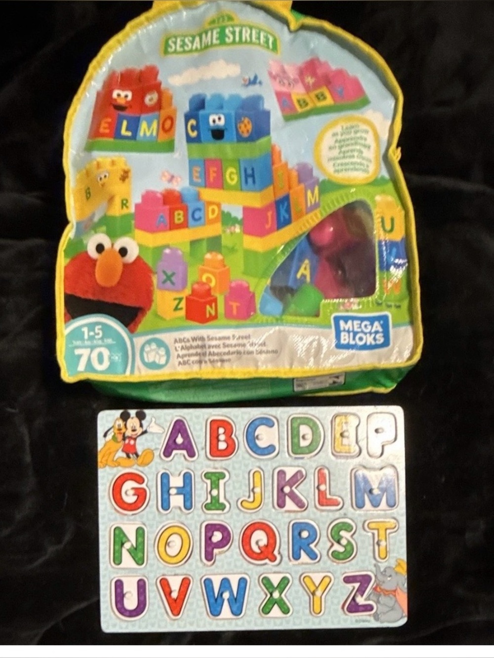 MEGA BLOKS Sesame Street ABC's 70pc & Melissa & Doug’s Disney ABC Puzzle